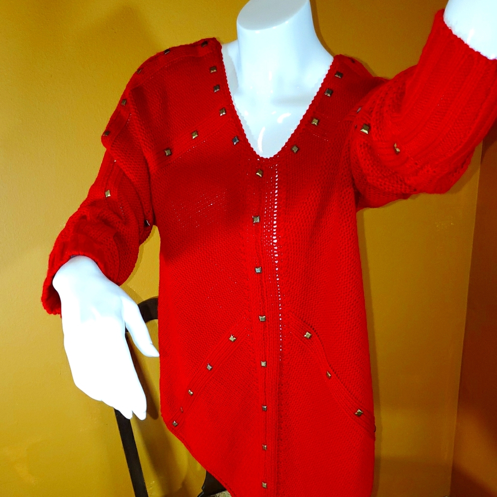 Vintage Red Embellished Long Sleeve Sweater